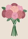 Bouquet of pink ranunculus . Illustration for children`s book. Cute Poster . Scandinavian style .Minimalisn . Nature . Scandinavia